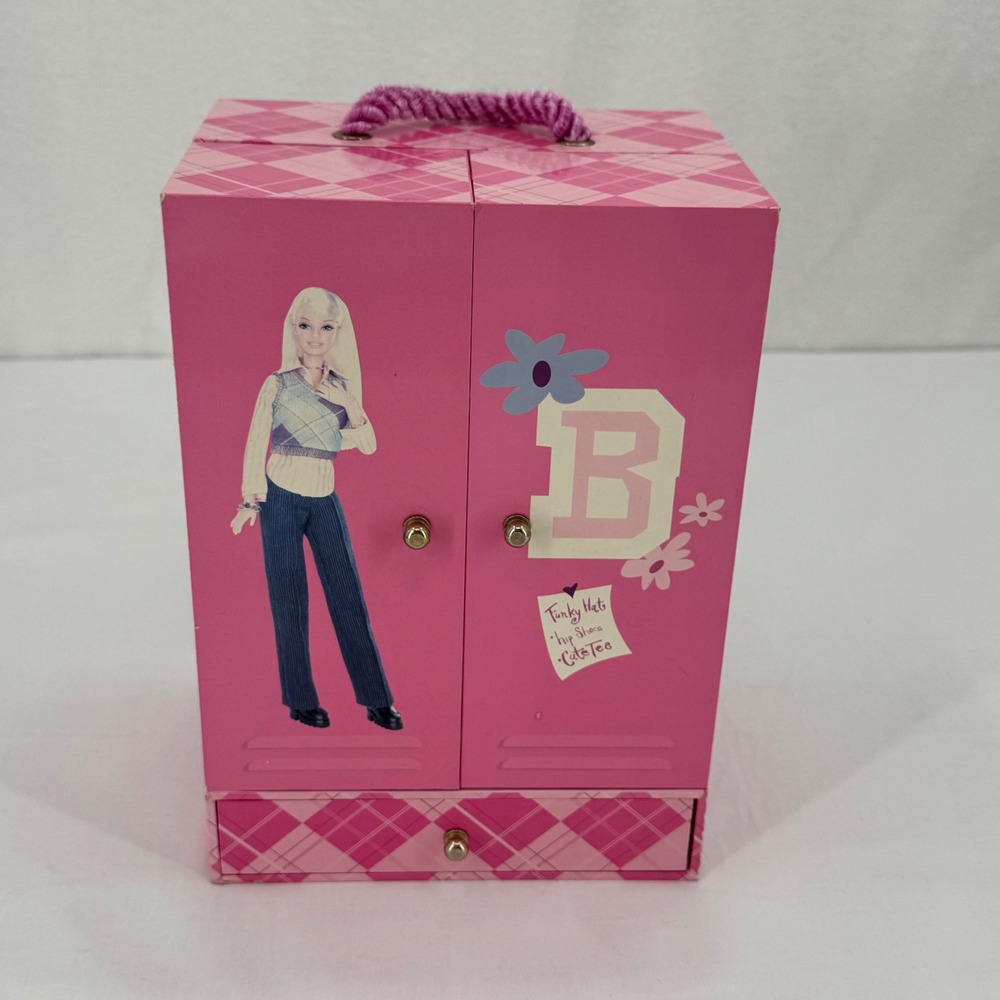 Vintage Y2K Barbie Musical Jewelry Box Pink Plaid 2004 Collectible Music Box